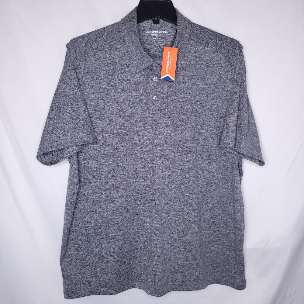 Johnston Murphy Performance Polo Shirt Mens 2XL Gray Heathered Short Sleeve NWT